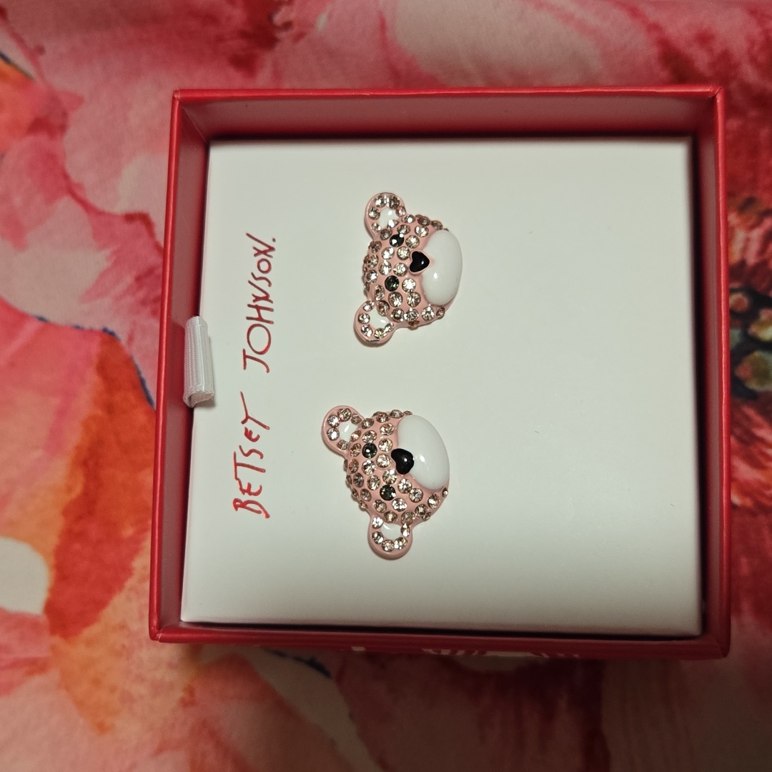 Nib-Betsey Johnson Pink Bear Earrings